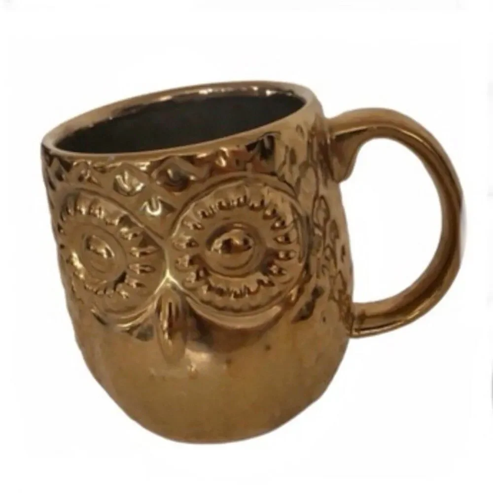 OWL Metallic Gold Mug Large Oversized Cup Coffee Tea Soup Mug